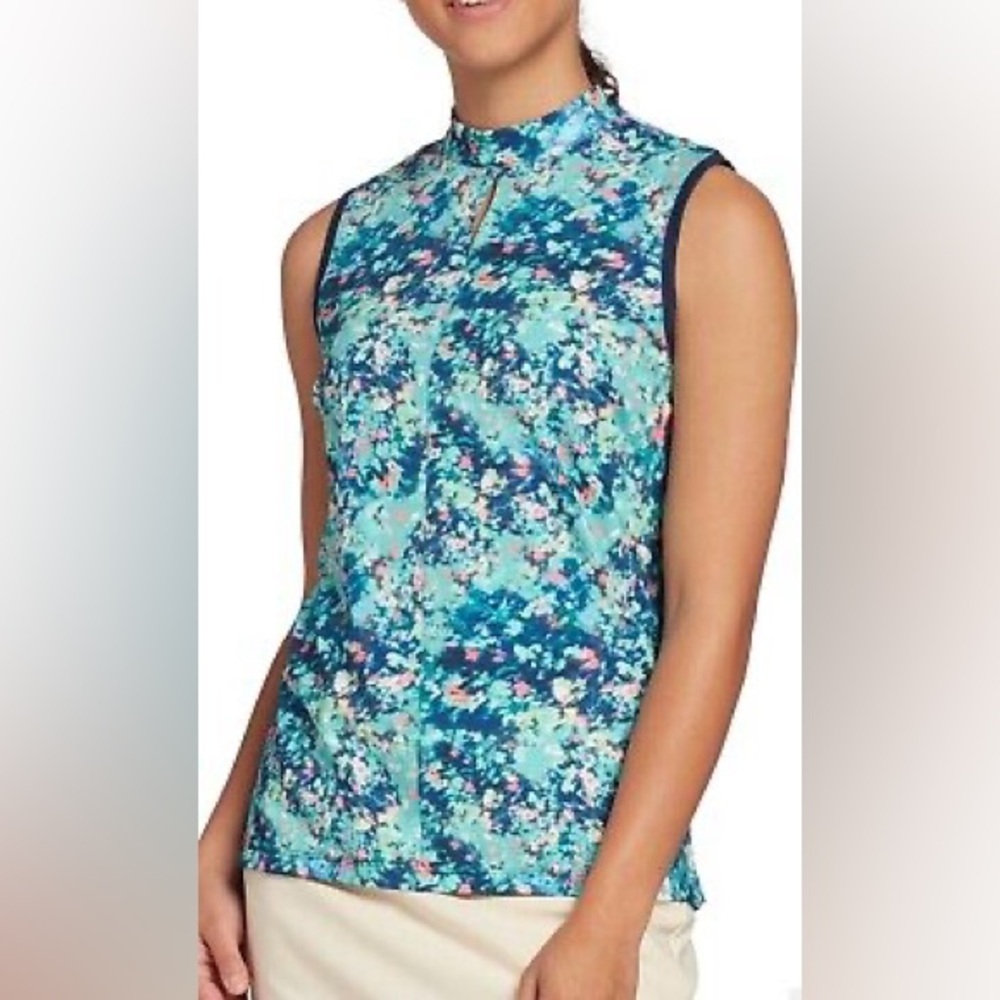 Lady Hagen Tops Floral Keyhole Sleeveless Golf Polo Size XS NWT - Picture 2 of 11